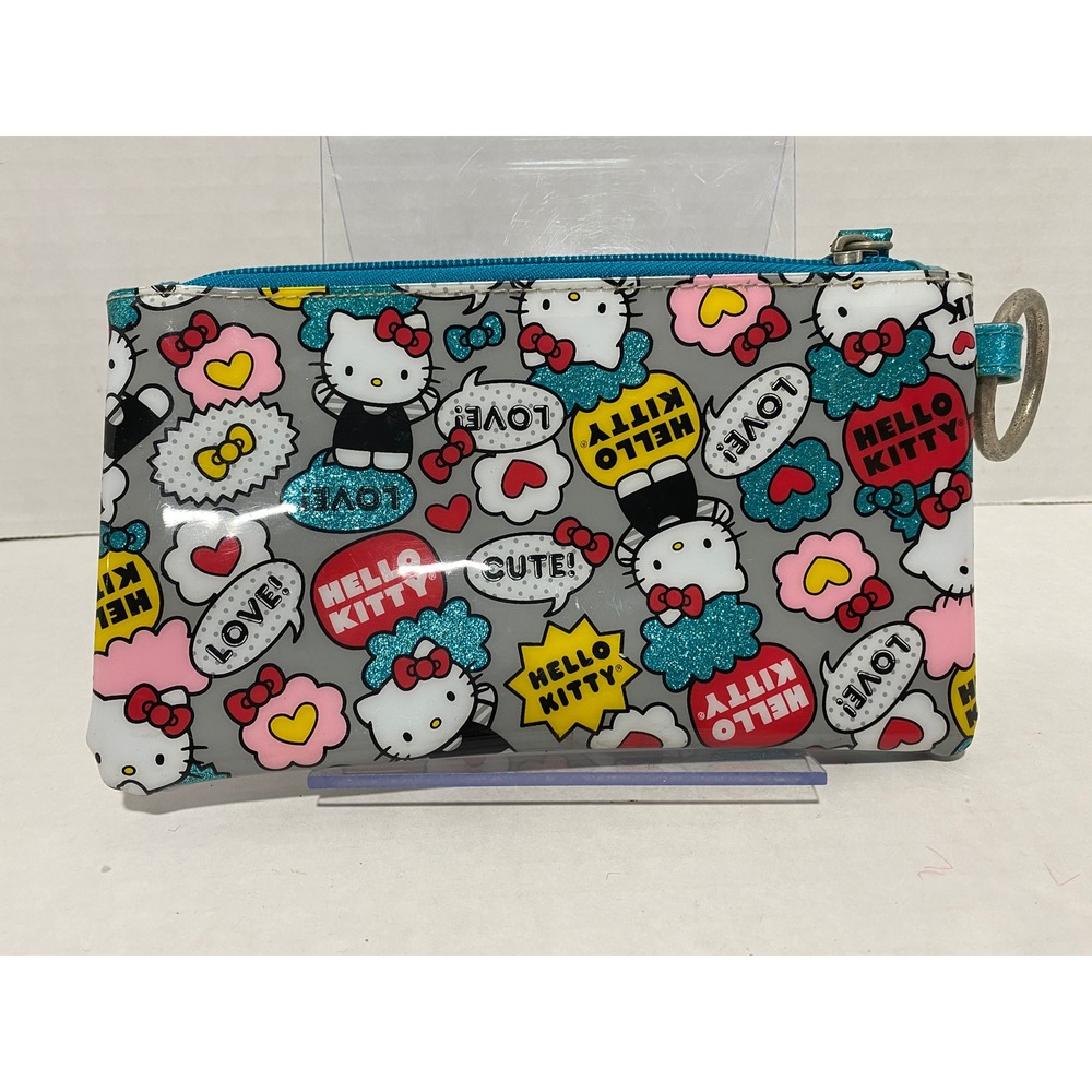 Loungefly Hello Kitty Pouch Sanrio All Over Print Glitter Zipper Grey SIL-34114